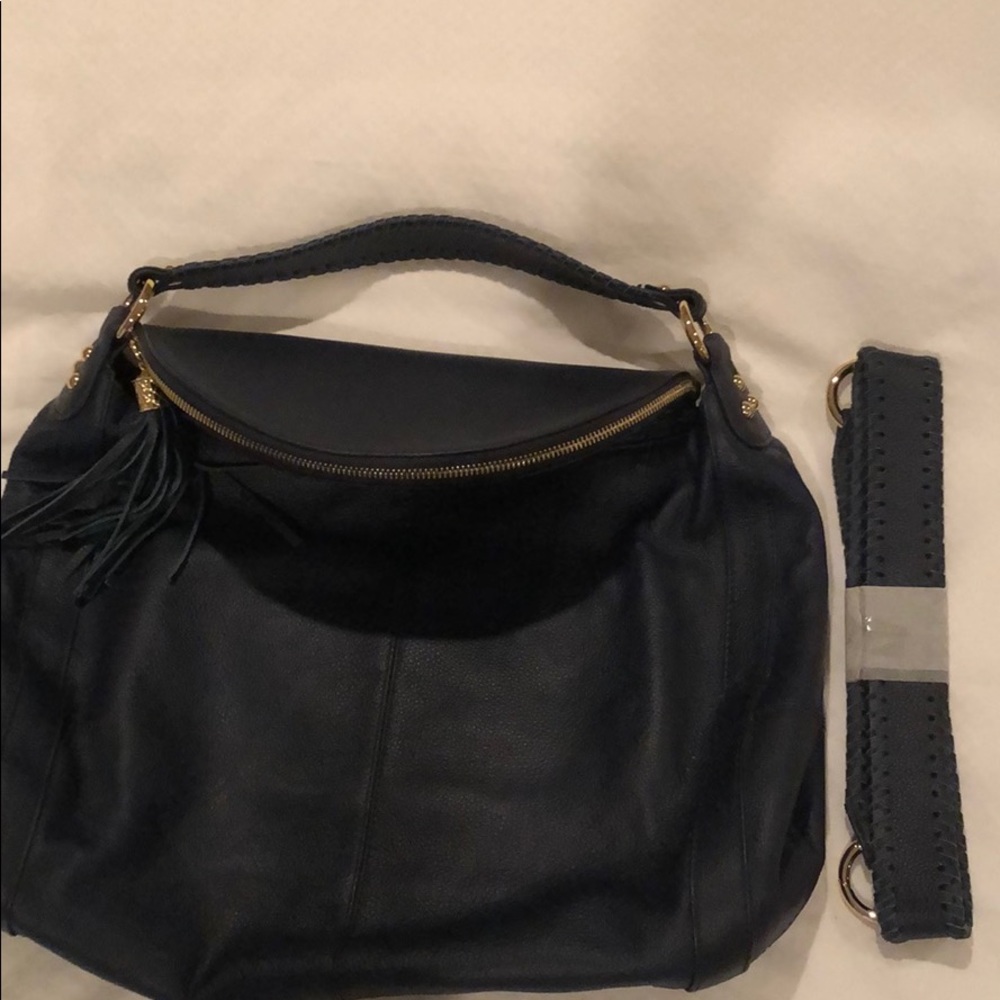 NEW ITALIAN NAVY LEATHER BAG  With Shoulder Strap